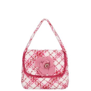 Girls Pink & White Check Tweed Bag ( 18CM )