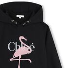Girls Black Flamingo Logo Hooded Dress, 1, hi-res