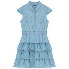 Girls Denim Blue Logo Dress, 1, hi-res