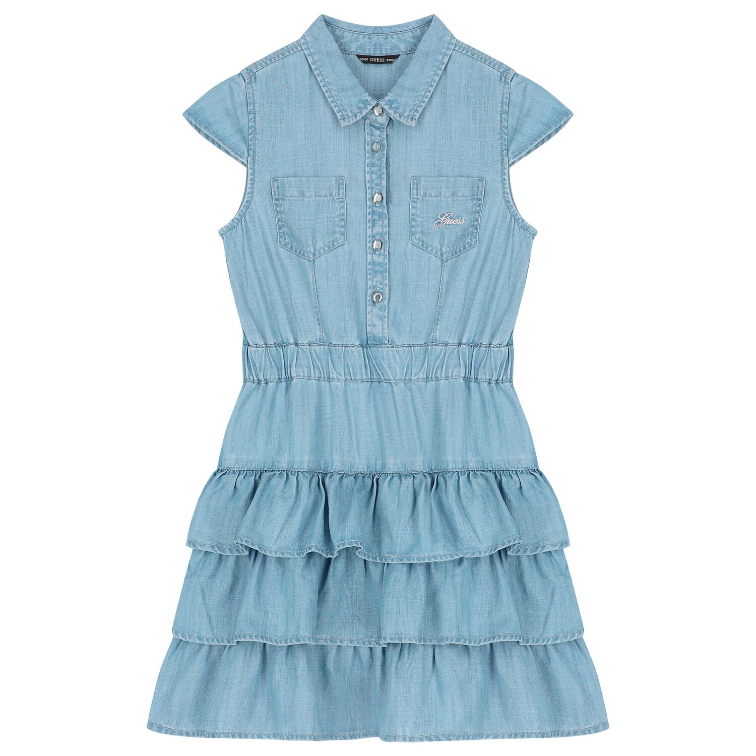 Girls Denim Blue Logo Dress, 1, hi-res