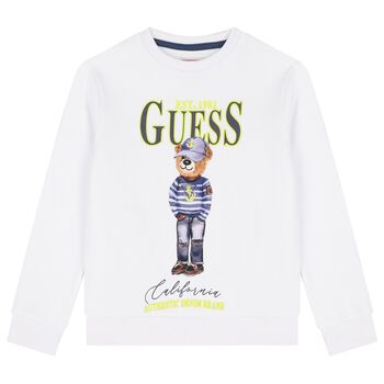Guess Boys White Teddy Bear Logo Sweatshirt, 1 Boys White Teddy Bear Logo Sweatshirt
