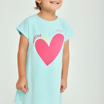 Girls Aqua Heart Logo Dress