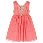 فستان شيفون مزين باللون المرجاني للبنات, 1, hi-res