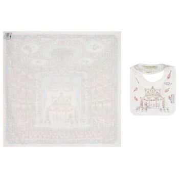 طقم هدايا قماط ومريلة للأطفال بطبعة كسارة البندق  باللون الأبيض والأزرق 