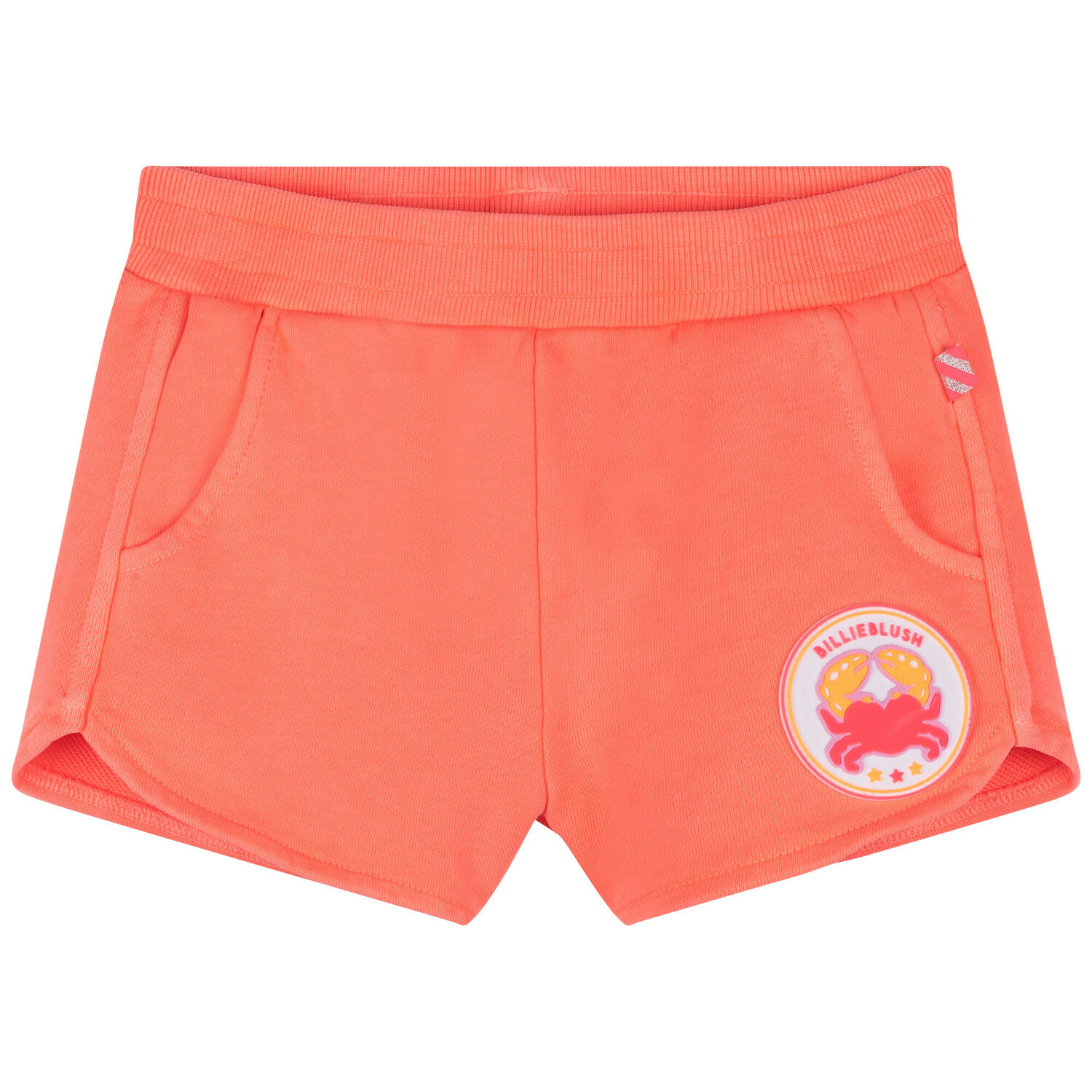 Girls Coral Pink Sequin Logo Shorts, 1, hi-res image number null