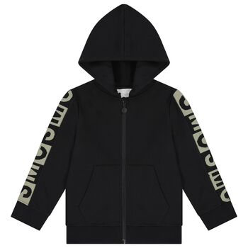 Boys Black Logo Hooded Zip Up Top