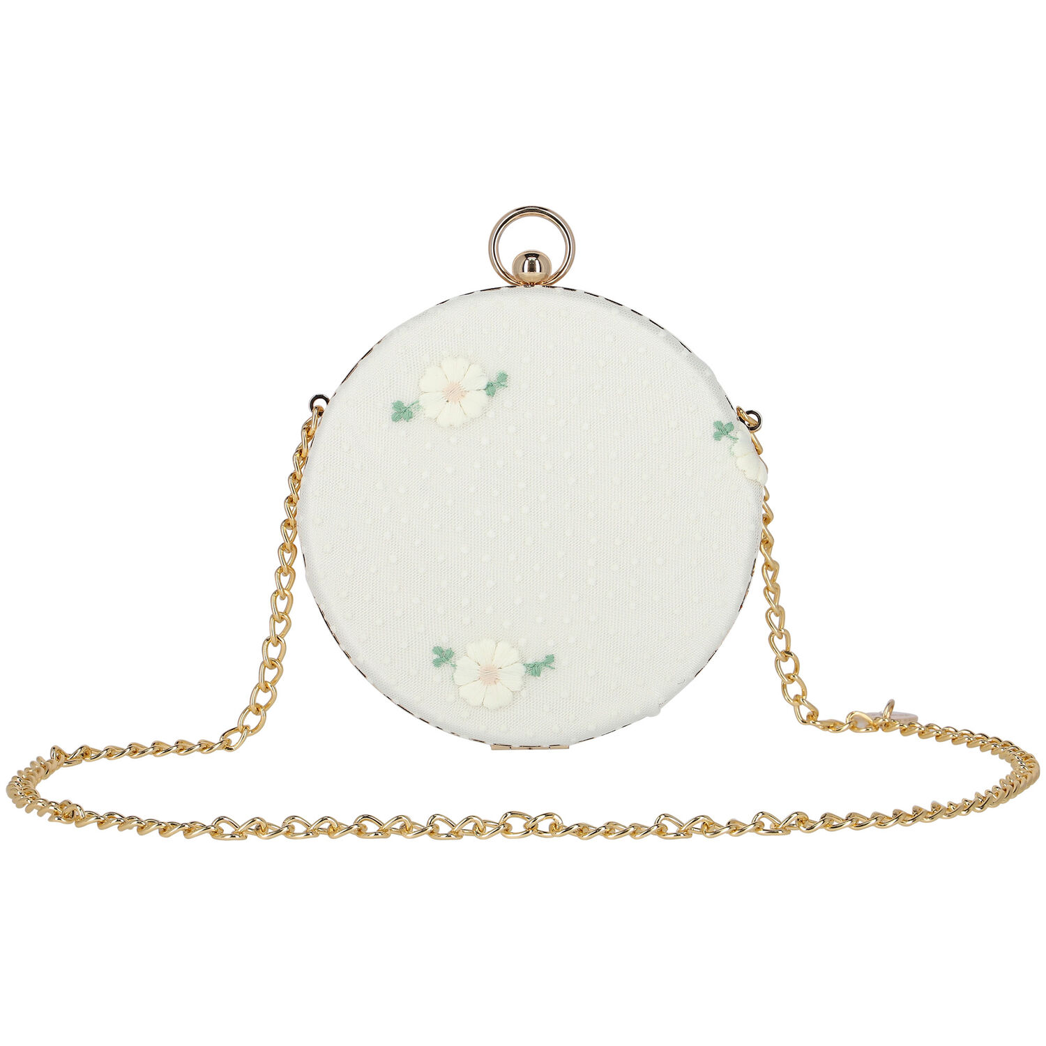 Girls Ivory & Gold Floral Handbag, 1, hi-res