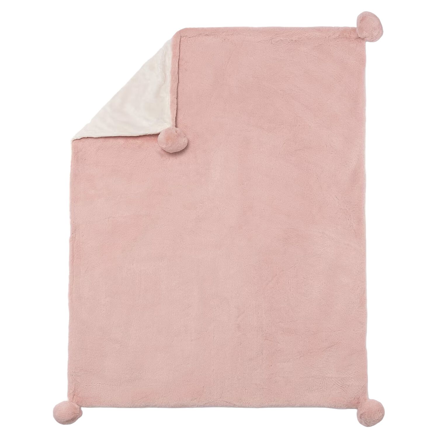 Baby Girls Pink & Ivory Pom Pom Blanket, 4, hi-res