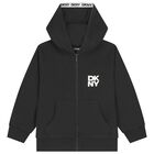 Black Logo Hooded Zip Up Top, 1, hi-res