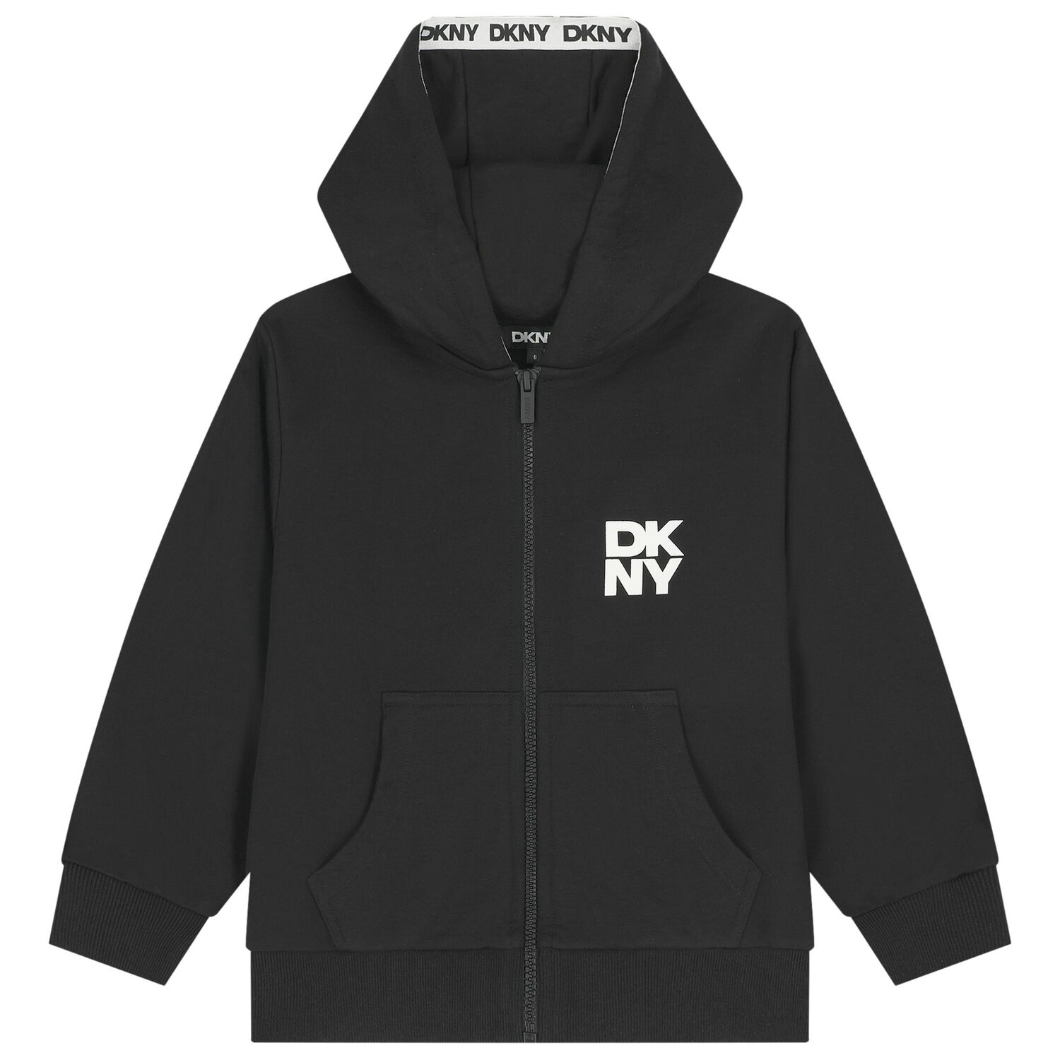 Black Logo Hooded Zip Up Top, 1, hi-res