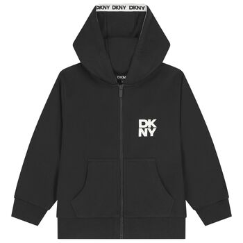Black Logo Hooded Zip Up Top