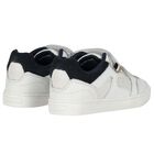 Boys White & Navy Blue Logo Trainers, 2, hi-res