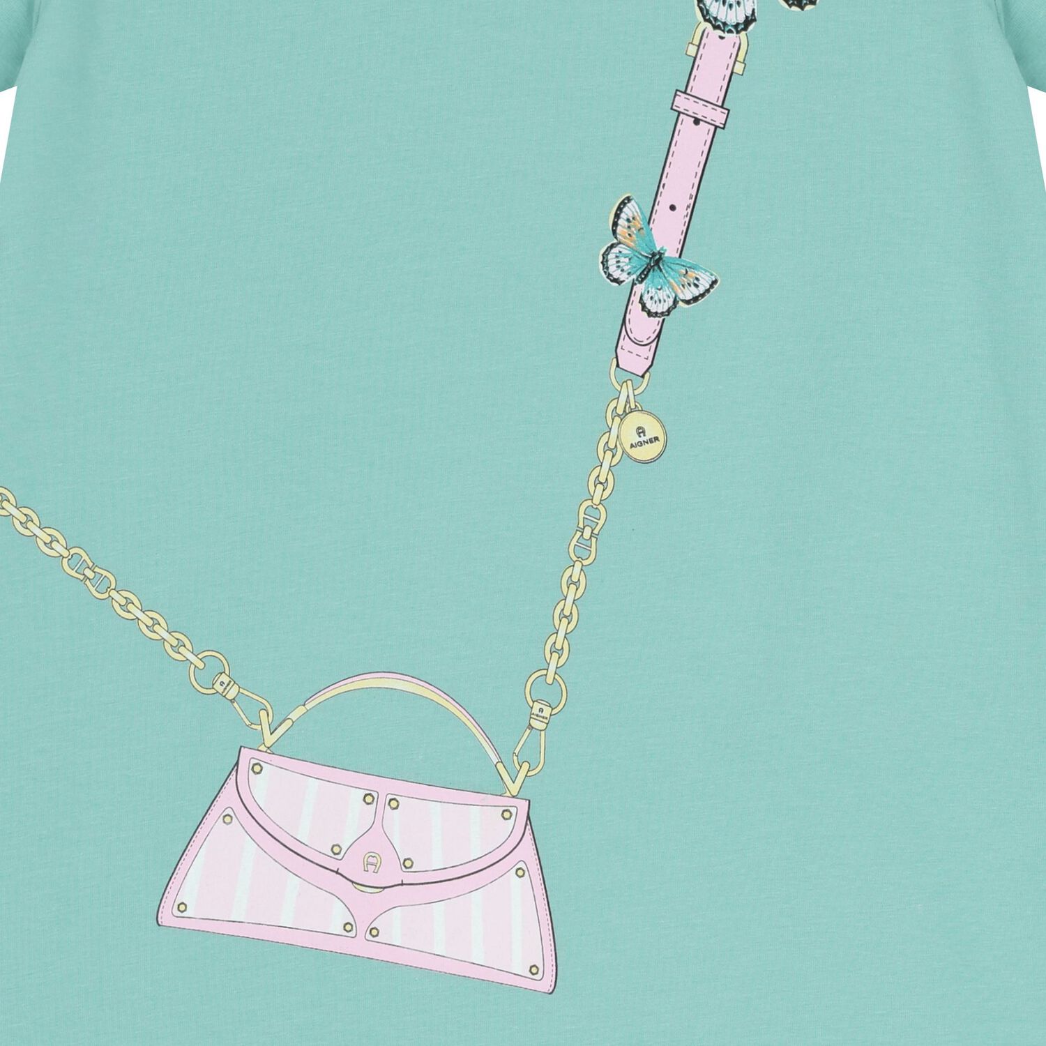 فستان بناتي باللون الاخضر بشعار الحقيبة , 2, hi-res