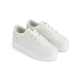 Girls White Chunky Faux Leather Platform Trainers