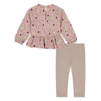 Younger Girls Pink & Beige Leggings Set