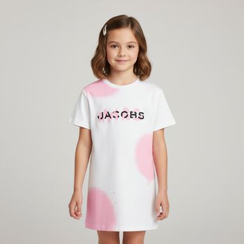 Girls White & Pink Logo Dress