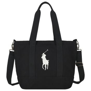 Girls Black Canvas Pony Logo Tote Bag ( 44cm )