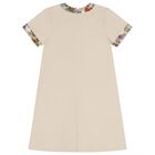 فستان بنات بالشعار باللون البيج, 1, hi-res