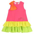 فستان بناتي وردي اللون مزين بفيونكة وشعار مرصع بالألماس, 1, hi-res