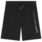 Boys Black Logo Shorts, 1, hi-res