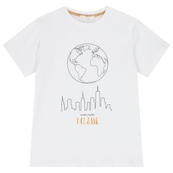 Boys White Geo Map Logo T-Shirt