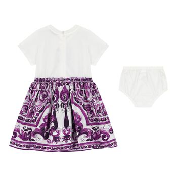 Baby Girls White & Purple Majolica Dress Set
