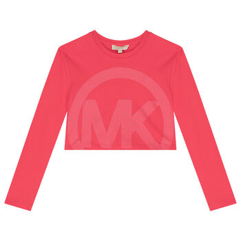 Girls Pink Logo Crop Long Sleeve Top