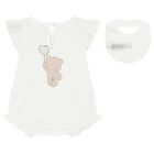 Baby Girls White Teddy Bear Romper Set, 2, hi-res