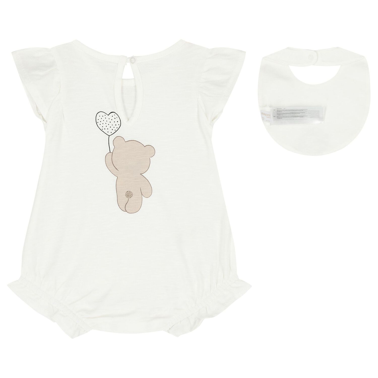 Baby Girls White Teddy Bear Romper Set, 2, hi-res