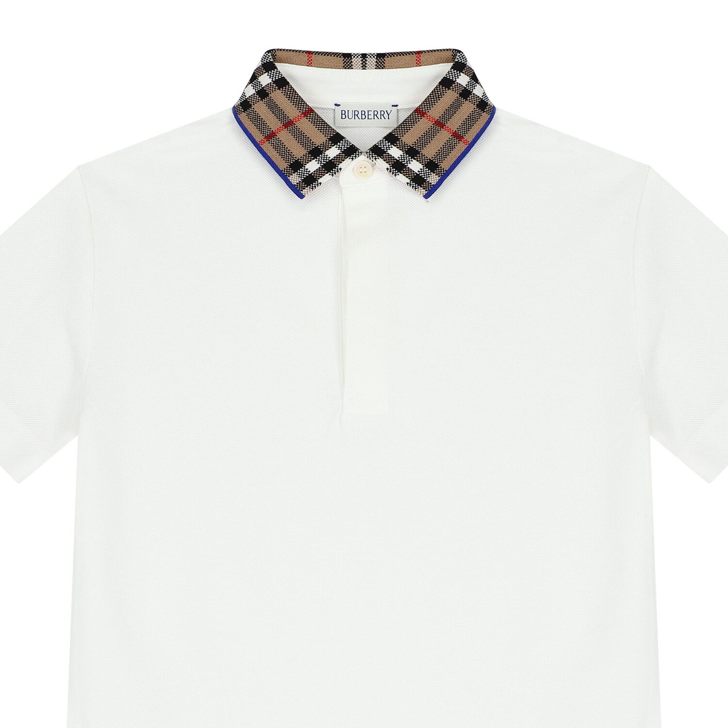 Boys White Logo Check Polo Shirt, 1, hi-res