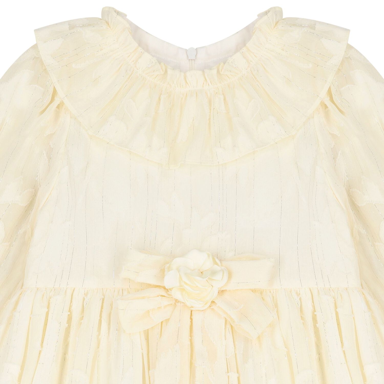Girls Ivory & Gold Ruffled Dress, 1, hi-res