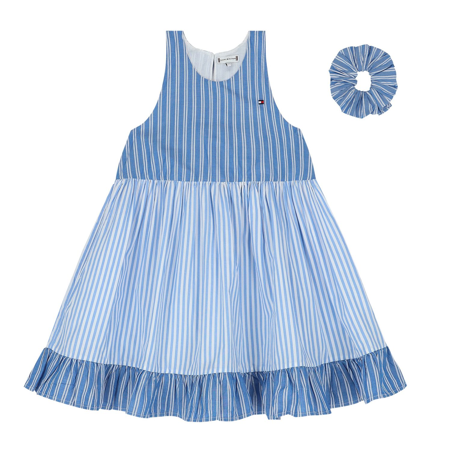 Girls Blue Striped Dress, 1, hi-res