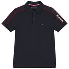 Boys Navy Blue Logo Polo Shirt, 1, hi-res