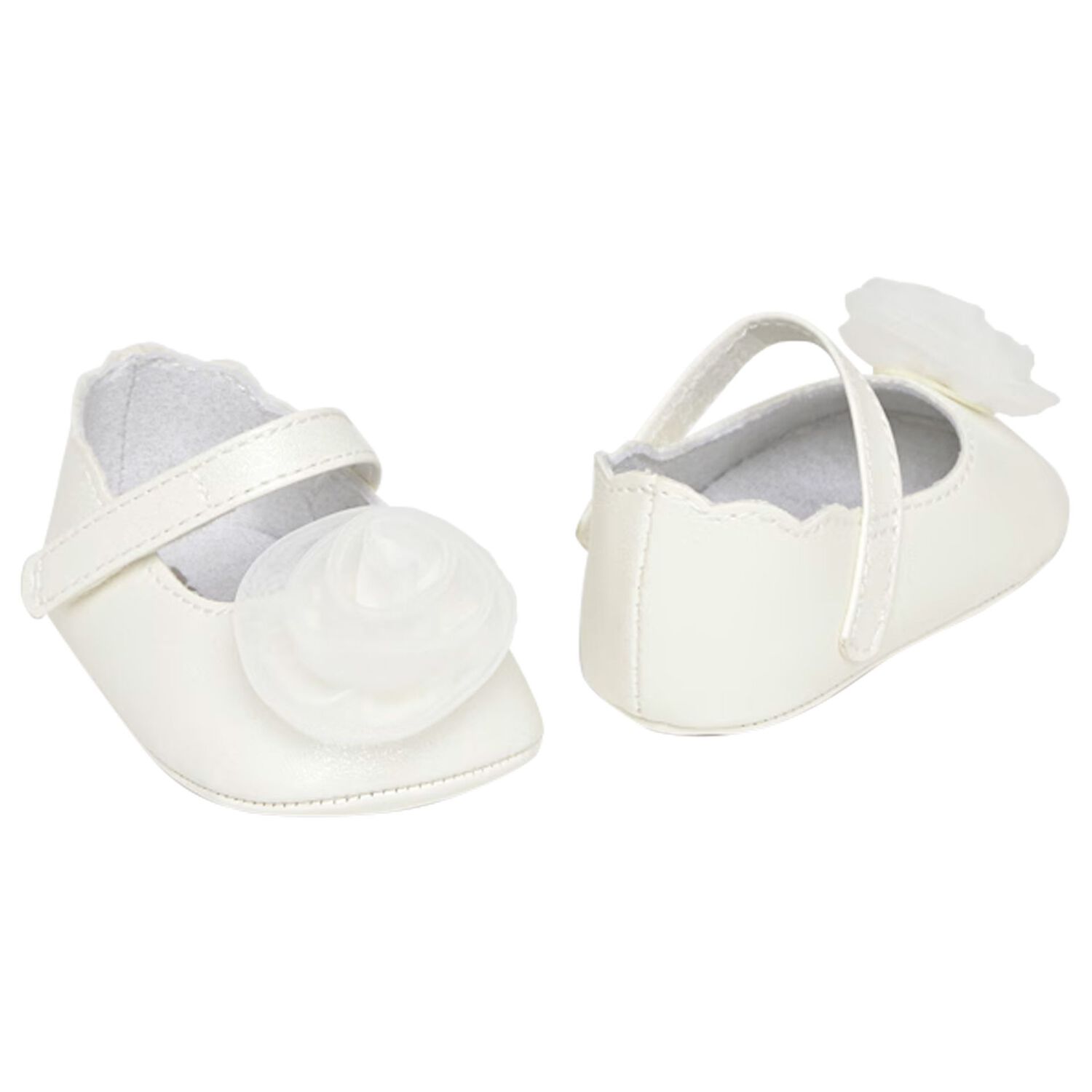 Baby Girls White Flower Pre Walker Shoes, 1, hi-res