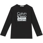Boys Black Logo Long Sleeve Top, 1, hi-res