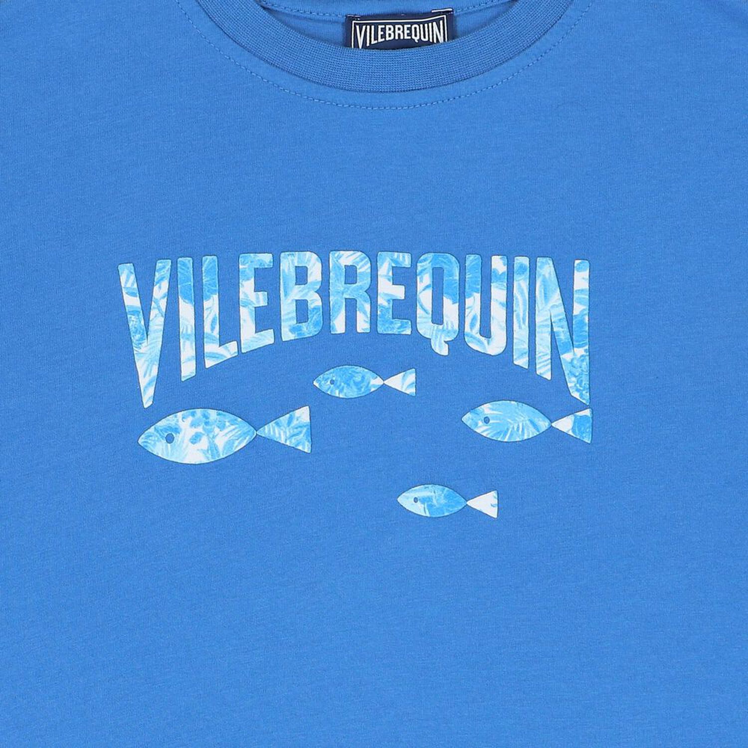 تيشيرت أولاد بالشعار باللون الأزرق, 1, hi-res