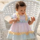 فستان بنات من نسيج القطن باللون الوردي والأزرق, 1, hi-res