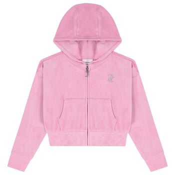 Girls Pink Crystal Embellished Diamant&eacute; Logo Hooded Zip Up Top