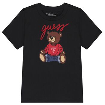 Guess Boys Black Teddy Bear Logo T-Shirt, 4 Boys Black Teddy Bear Logo T-Shirt