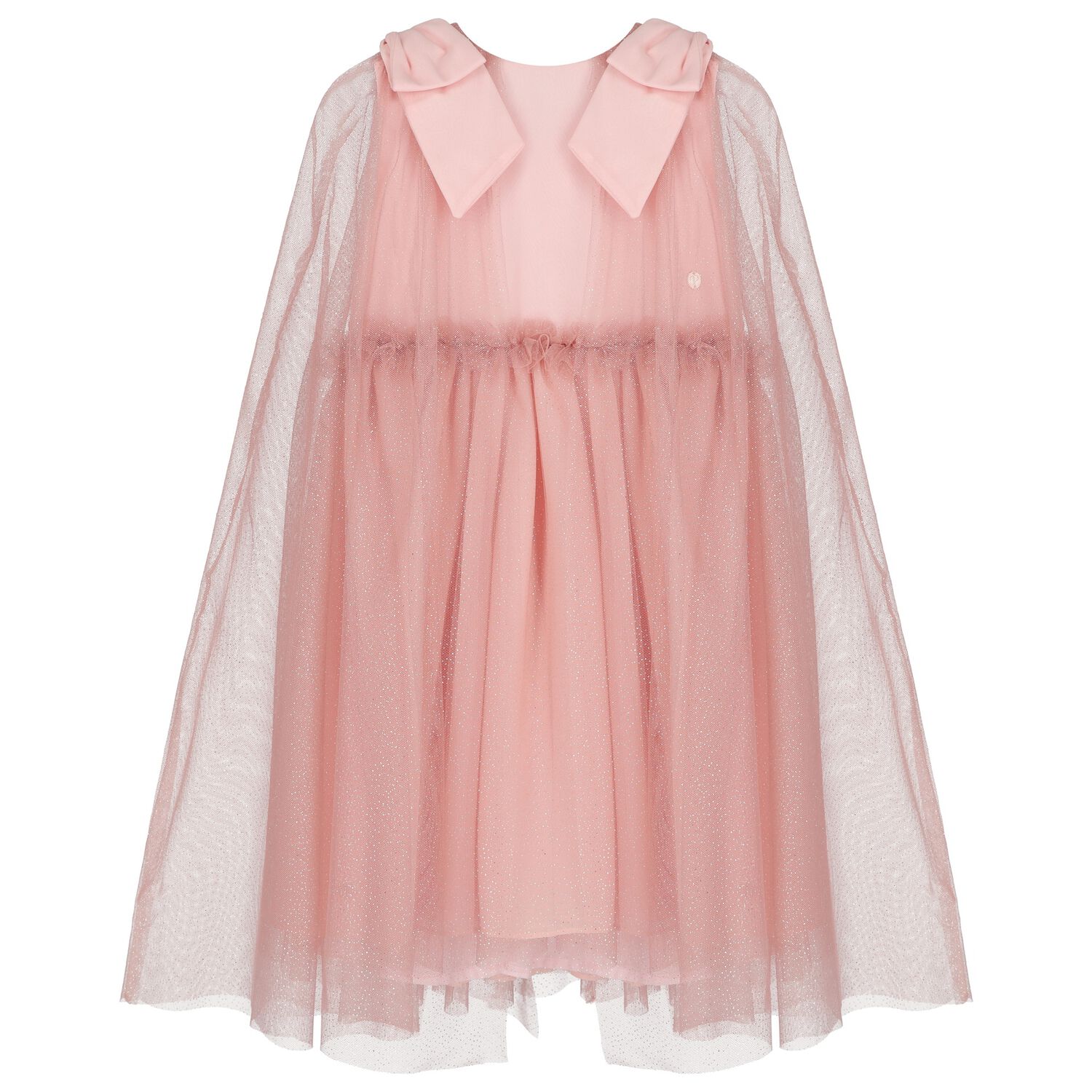 Girls Pink Tulle & Chiffon Cape Dress, 1, hi-res