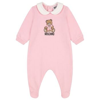 Baby Girls Pink Teddy Bear Logo Babygrow
