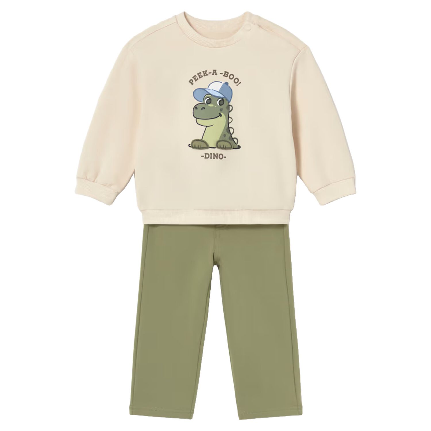 Younger Boys Beige & Green Tracksuit, 1, hi-res