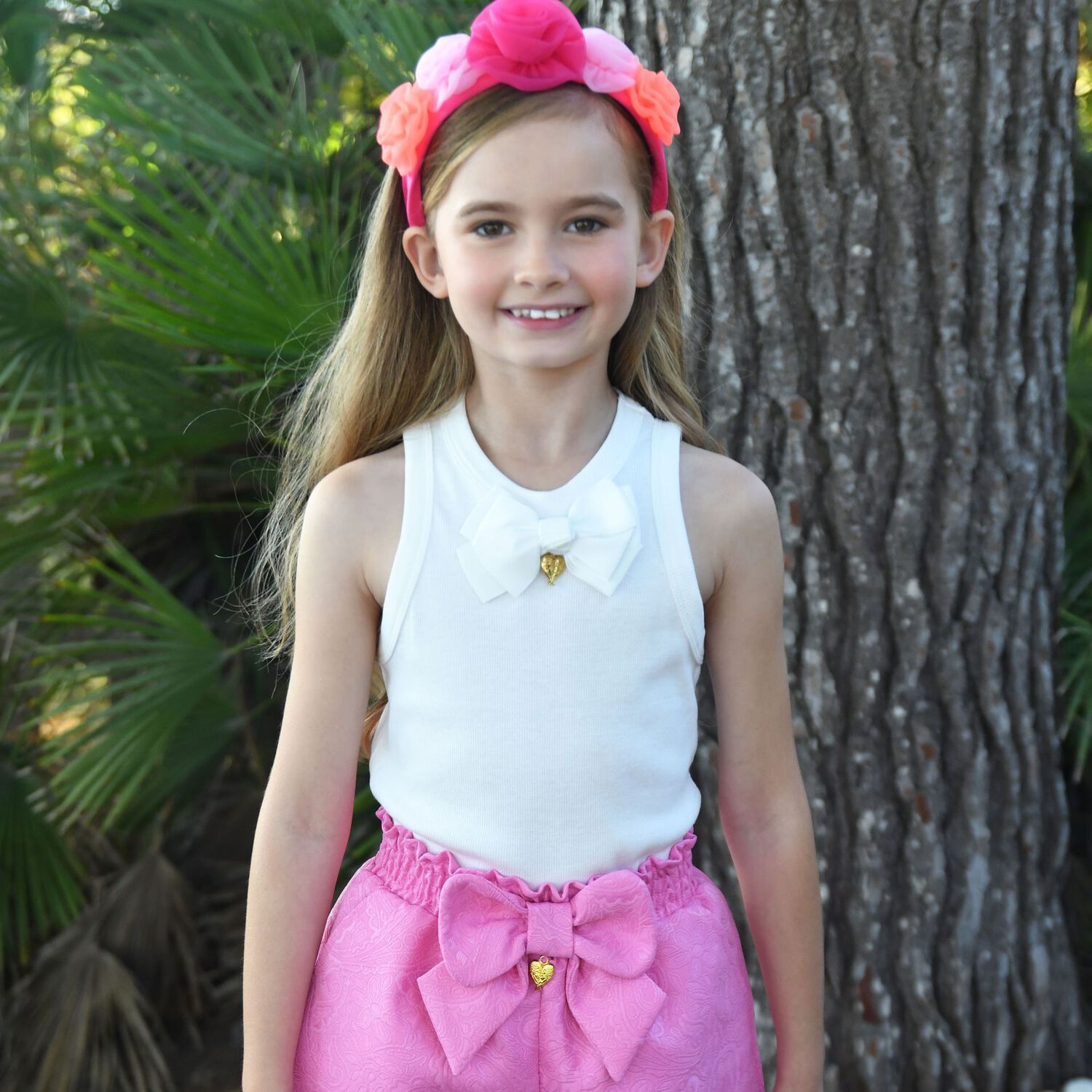 Girls Pink Jacquard Shorts, 1, hi-res