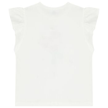 Girls White Ruffled T-Shirt