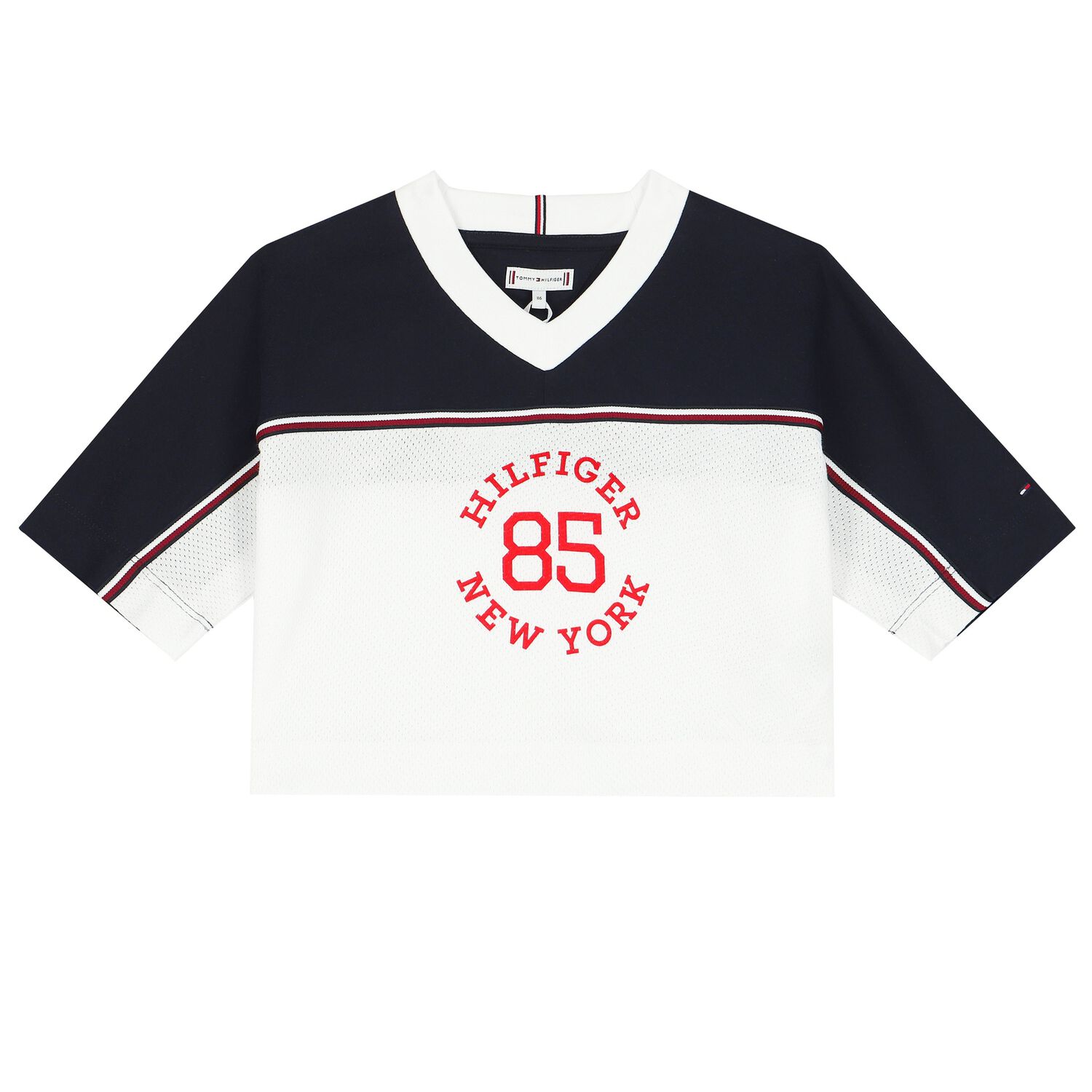 Girls White & Navy Blue Logo T-Shirt, 1, hi-res