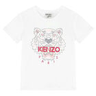 تيشيرت بطبعة نمر باللون الأبيض للبنات, 1, hi-res