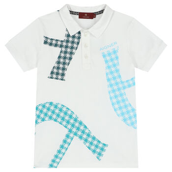 Boys White Logo Polo Shirt