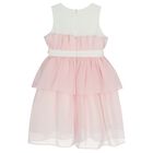 Girls White & Pink Bow Tiered Dress, 1, hi-res