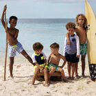 Boys White & Blue Fish Swim Shorts, 1, hi-res