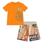 Younger Boys Orange & Beige Shorts Set, 1, hi-res